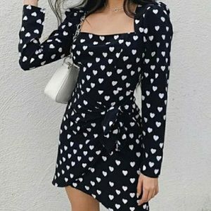Forever 21 Black and White Hearts Mini Dress Size Small.